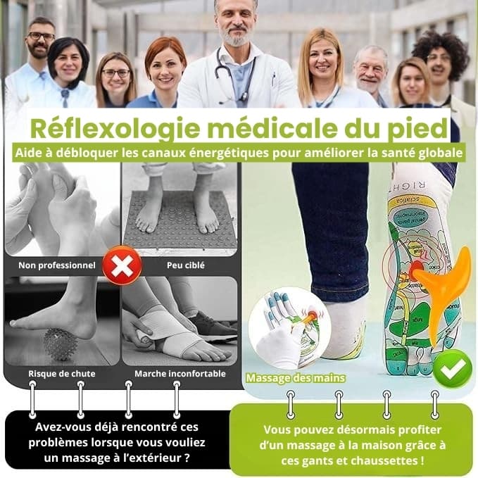 Lot de chaussettes et gants de réflexologie avec stylo d’acupression