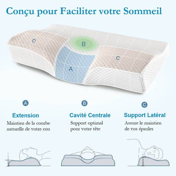 Oreiller cervical ergonomique flexible en coton