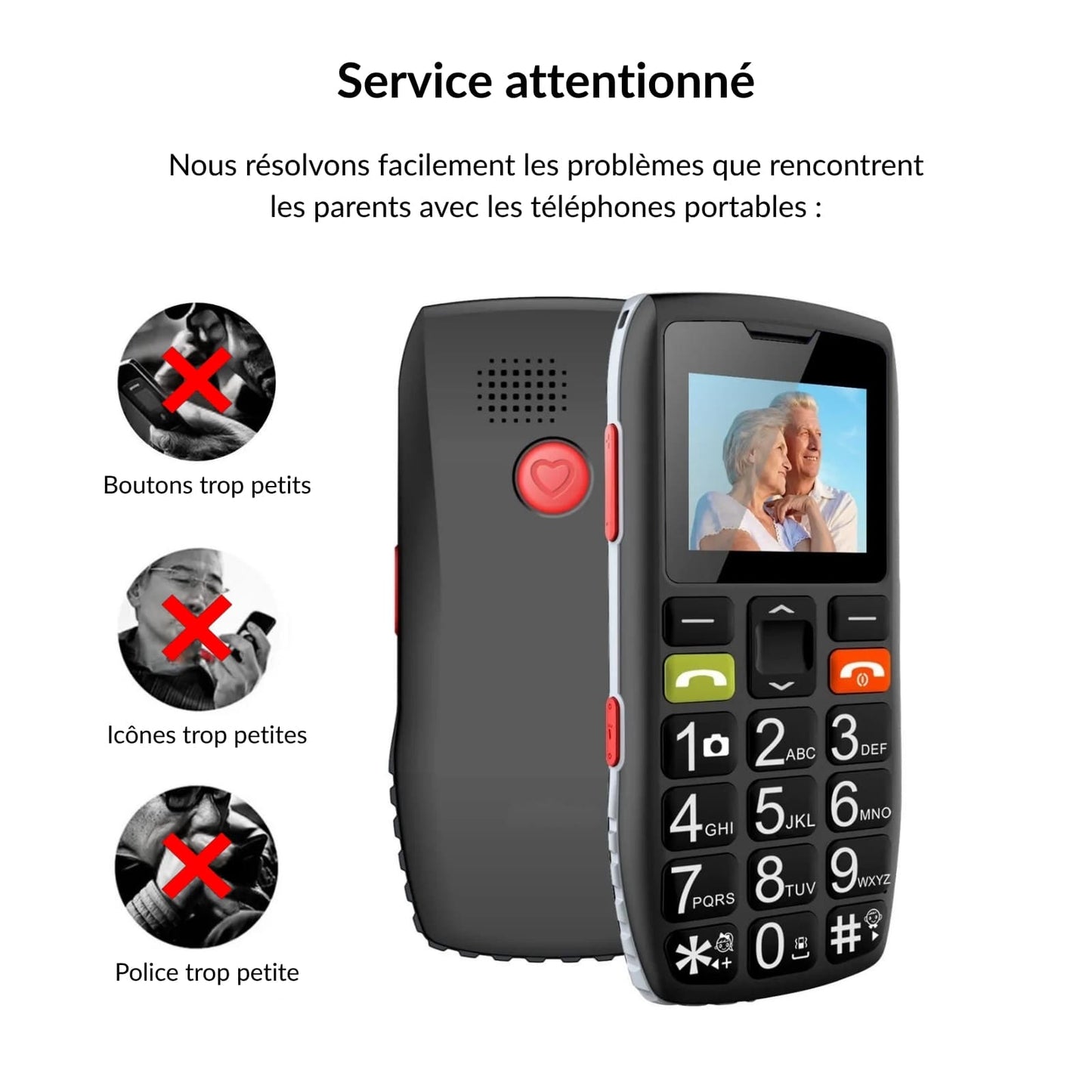 Téléphone Portable Senior Débloqué avec Grandes Touches, Bouton SOS
