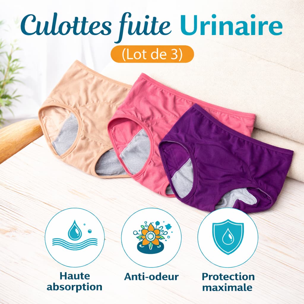 Culottes fuite Urinaire (lot de 3) anti-odeur haute absorption