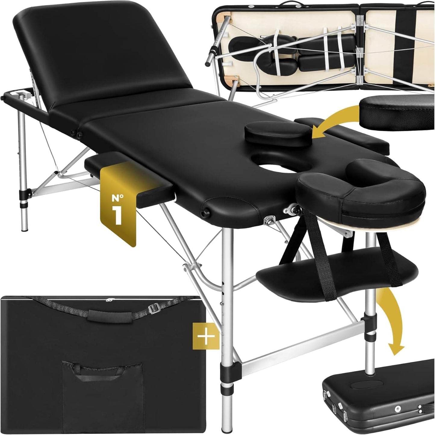 Table de massage pliante noire en cuir synthétique