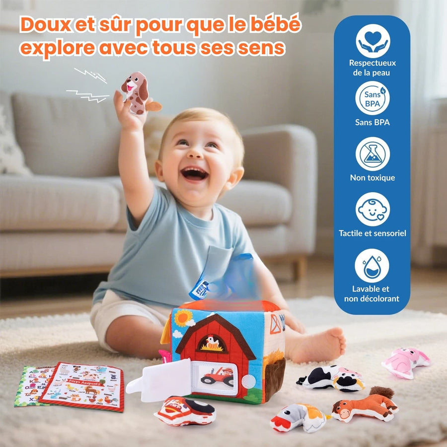 Jeu éveil sensoriel Montessori boîte à mouchoirs ferme pour bébés