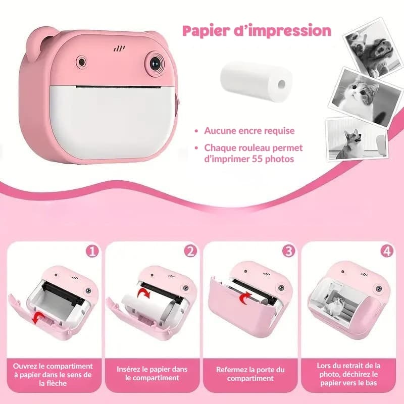 Appareil photo instantané enfant Maxizoom avec impression thermique et fonction vidéo dessin