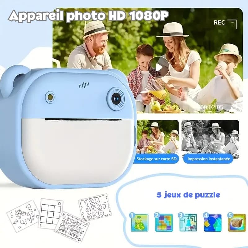 Appareil photo instantané enfant Maxizoom avec impression thermique et fonction vidéo dessin