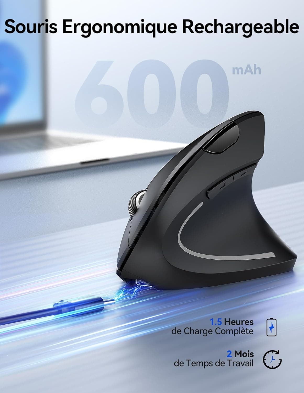 Souris ergonomique verticale sans fil – confort main et poignet