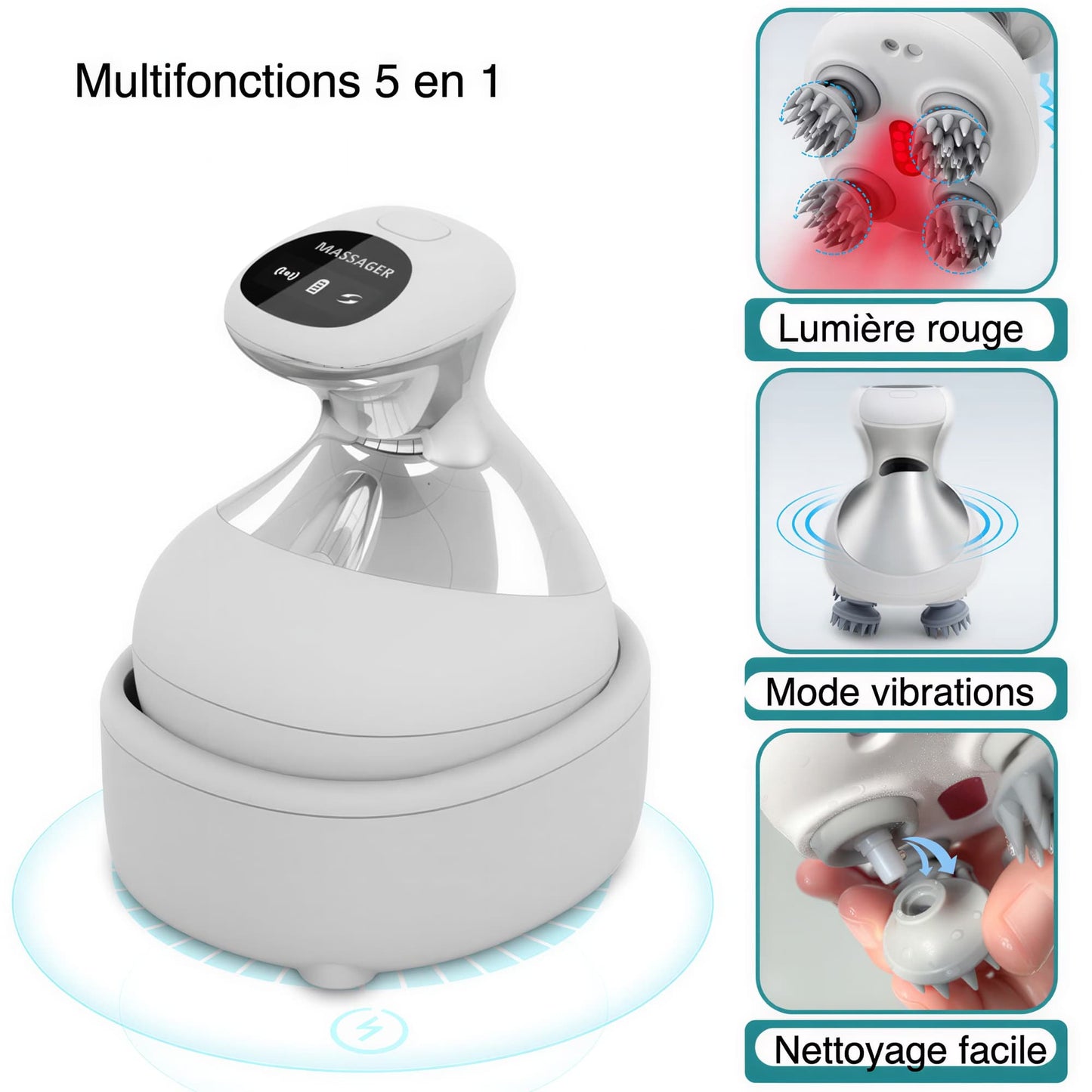 Appareil électrique de massage de tête avec vibration chauffante et lumière rouge