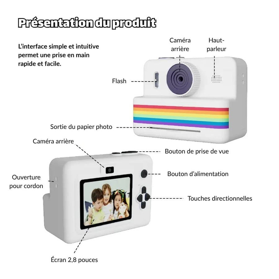 Appareil photo instantané pour enfants – imprimante intégrée et écran LCD