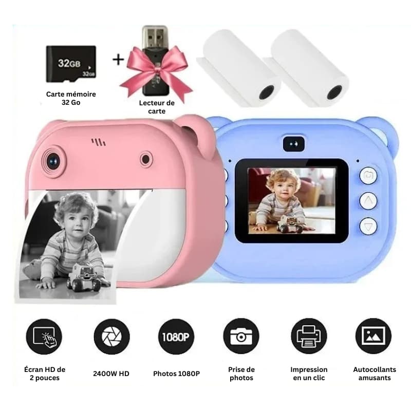 Appareil photo instantané enfant Maxizoom avec impression thermique et fonction vidéo dessin