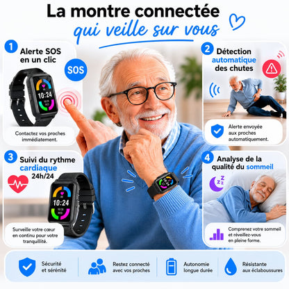 Montre Connectée  Senior SOS et Détection de Chute 4G