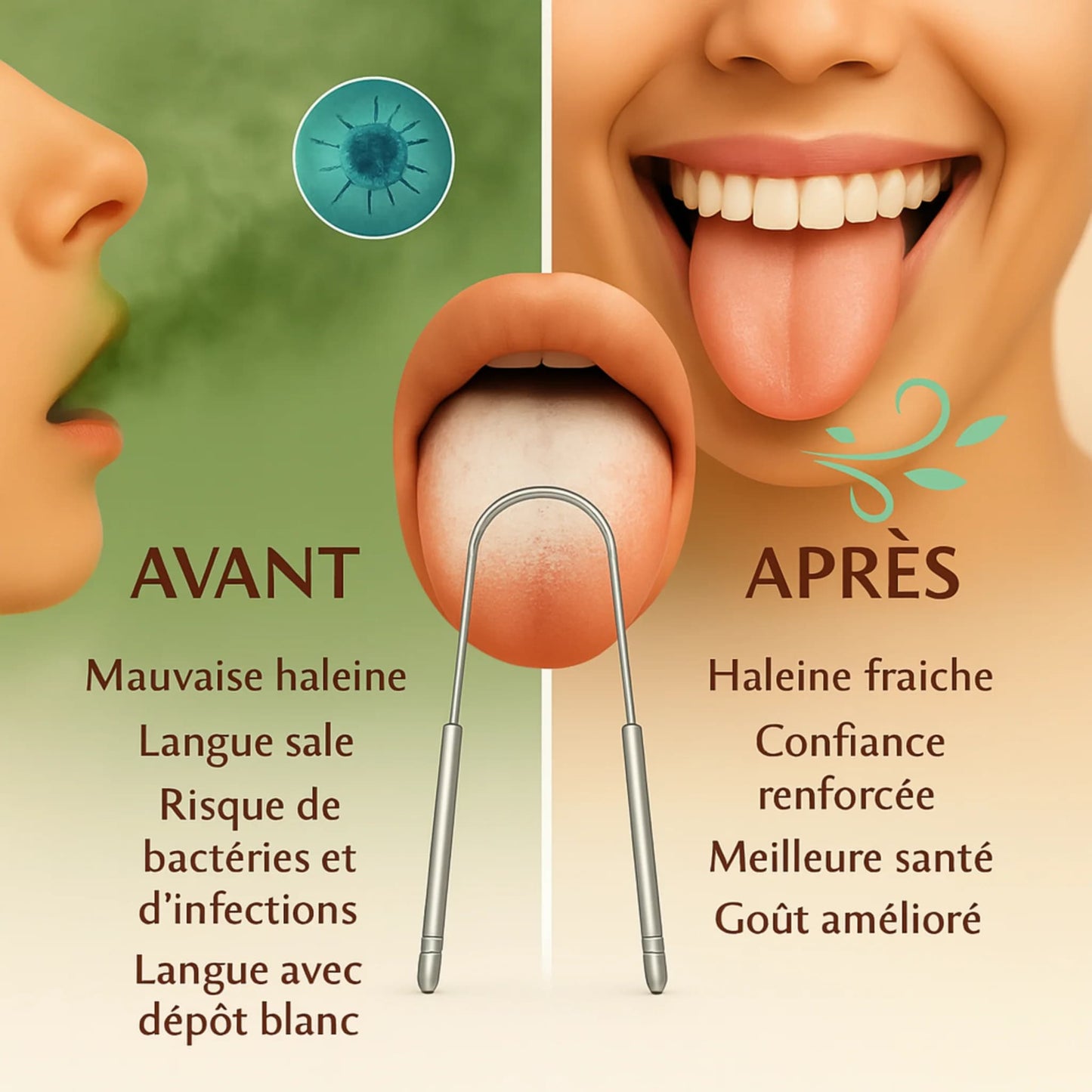 Nettoyeur de bouche en forme de u en acier inoxydable