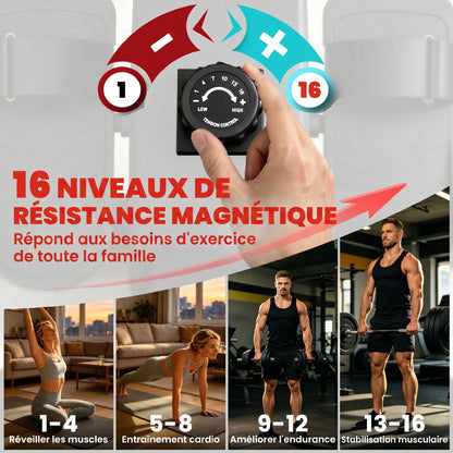 Rameur d'Appartement Magnétique RM PRO –  16 Niveaux de Résistance