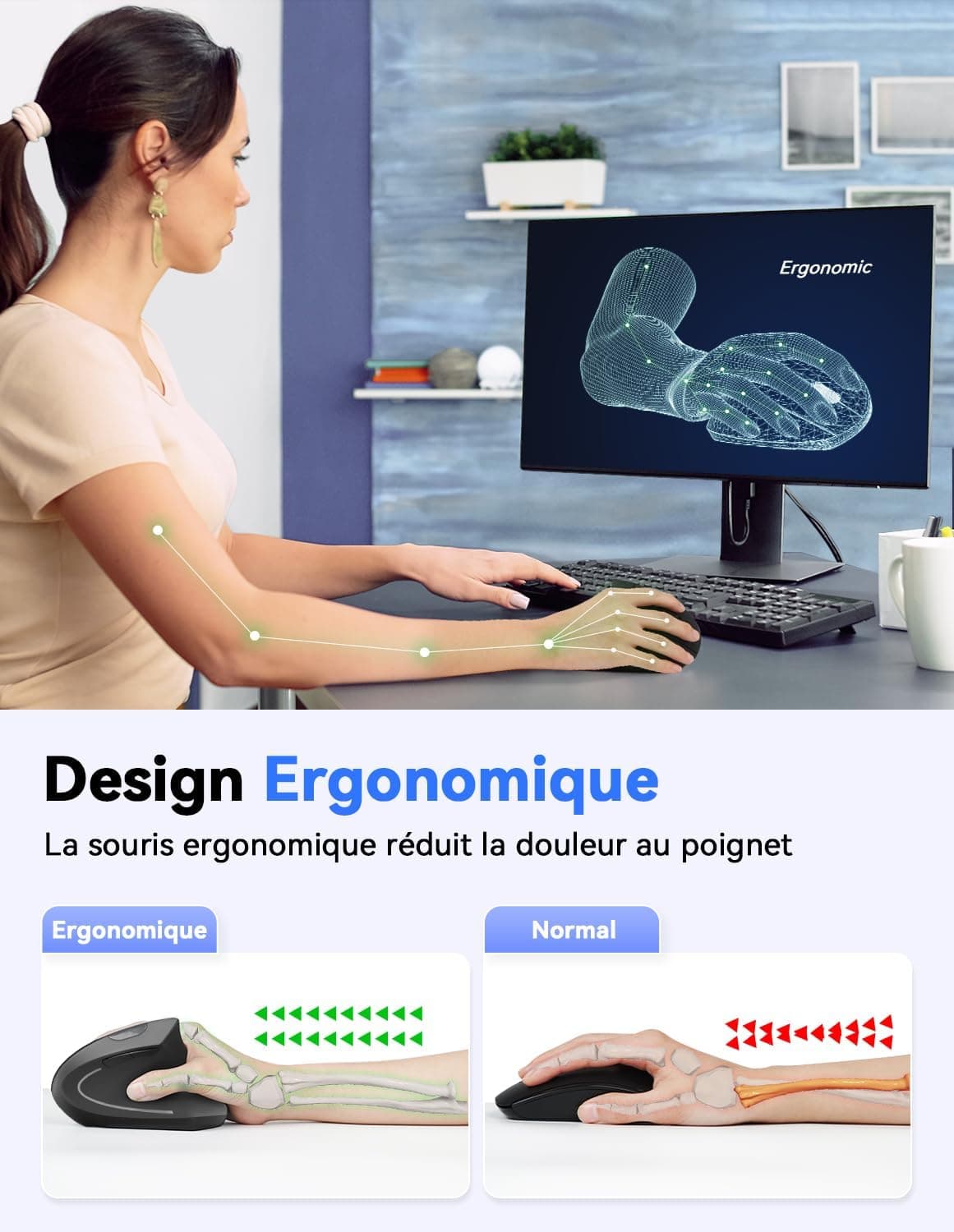 Souris ergonomique verticale sans fil – confort main et poignet
