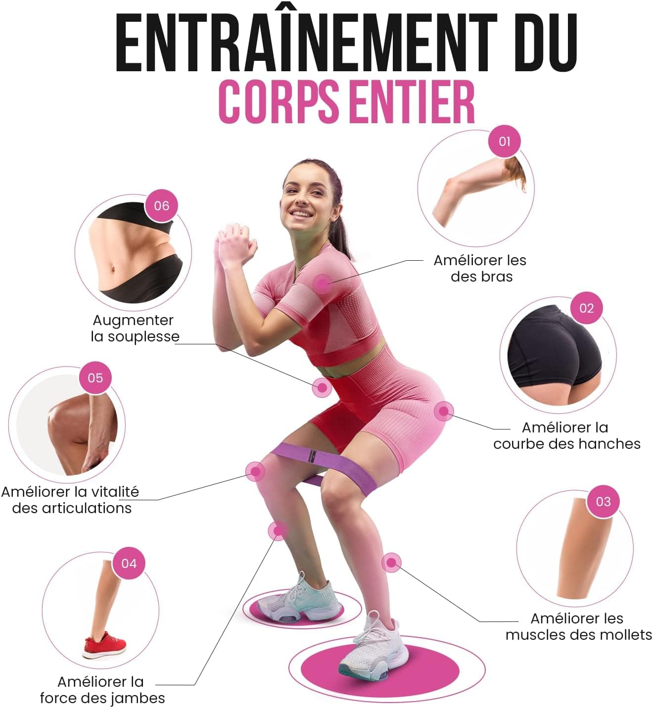 Lot de 3 bandes de résistance pour fessier et cuisses