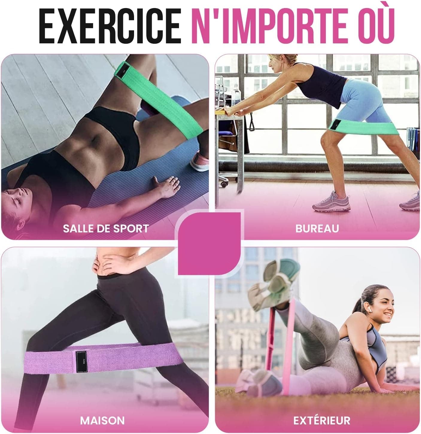 Lot de 3 bandes de résistance pour fessier et cuisses