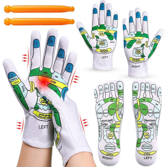 Lot de chaussettes et gants de réflexologie avec stylo d’acupression