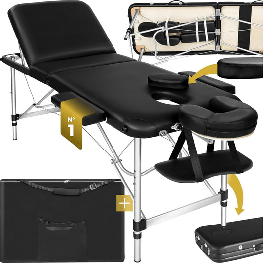 Table de massage pliante noire en cuir synthétique