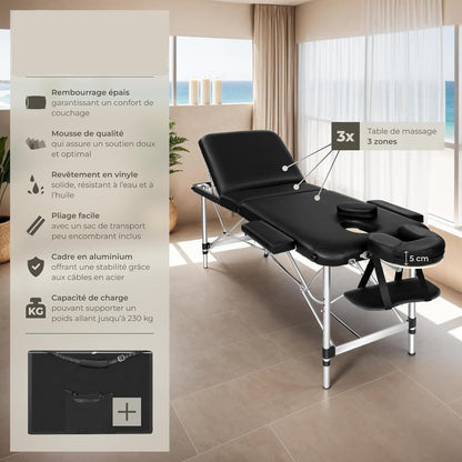 Table de massage pliante noire en cuir synthétique